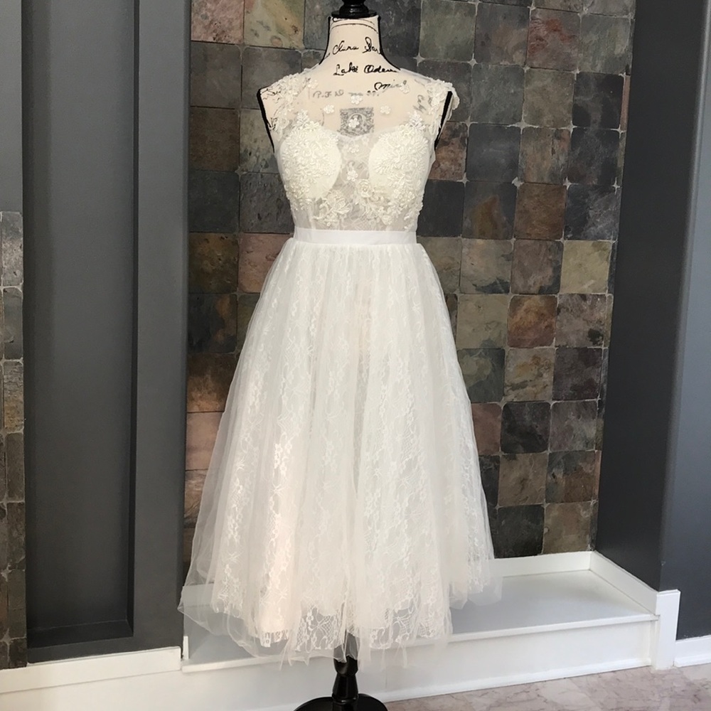 White, Tea Length, Beach/Summer Wedding Dress